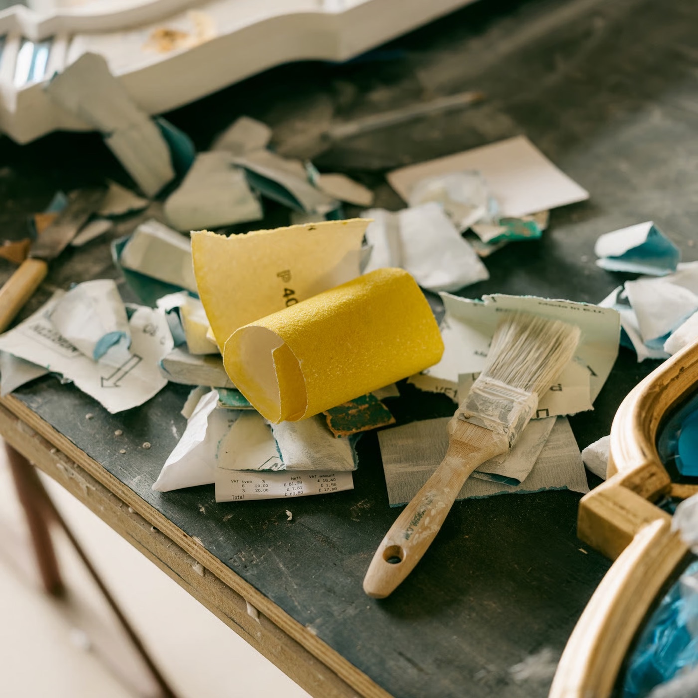 Working a frame at the bench.