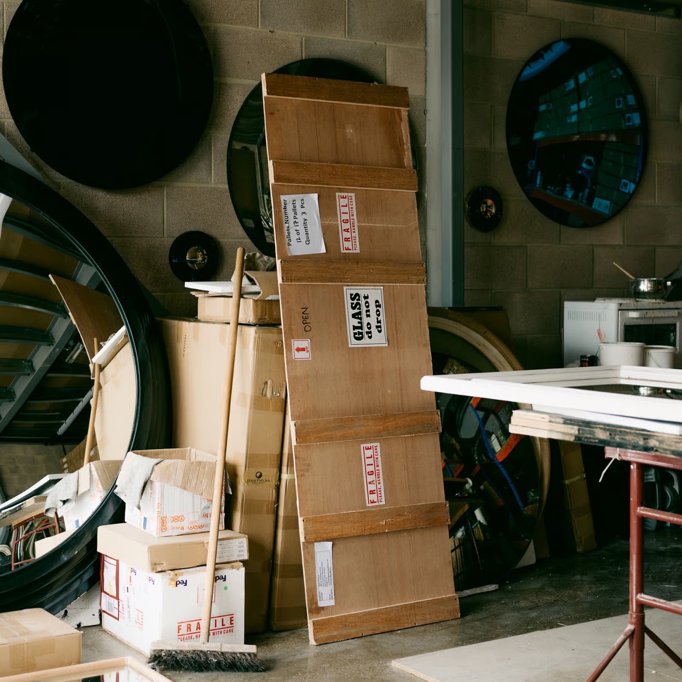 Mirrors crated for delivery
